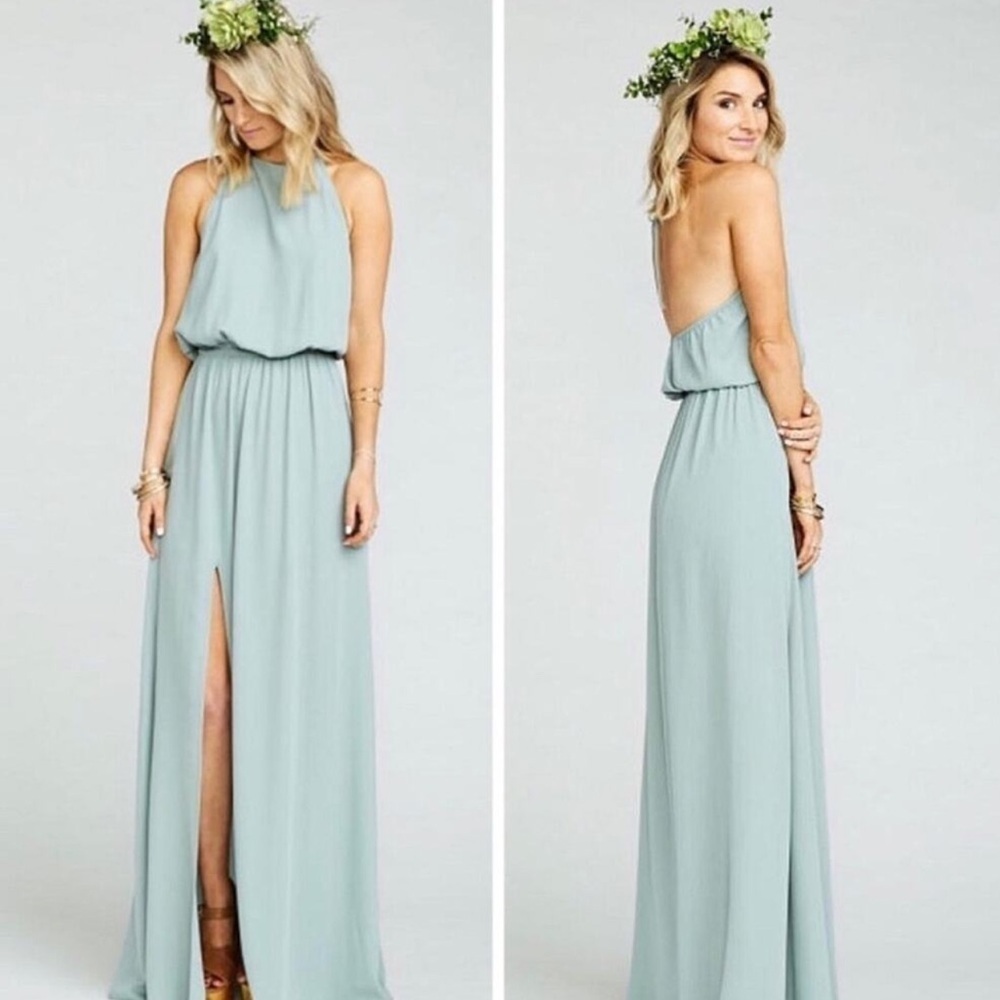 Show me Your Mumu Heather halter maxi dress in silver sage MEDIUM